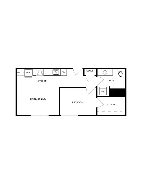 Floor plan for 1 bed, 1 bath, 600 sqft